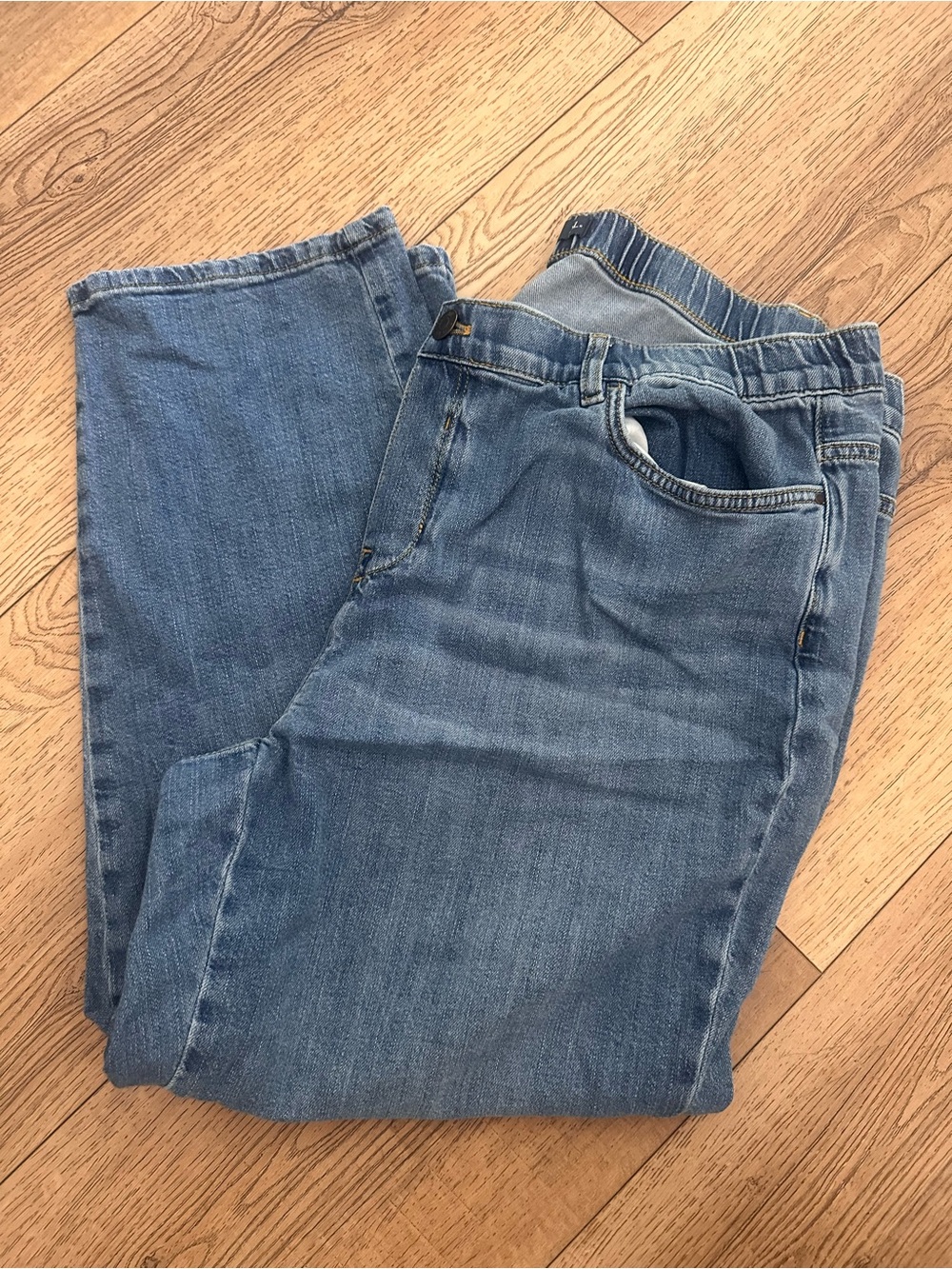 Pure Jill Women's Cropped Elastic-Waist Denim Jeans - Light Blue
